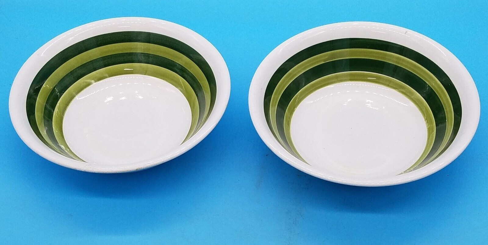 (2) Fine Ironstone China Vegetable Serving Bowl Dark Green light Green Stripes