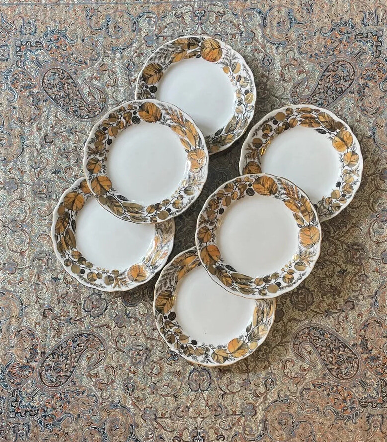 8x Imperial Russian Porcelain Lomonosov Desert Plate Set MY GARDEN 22 Gold