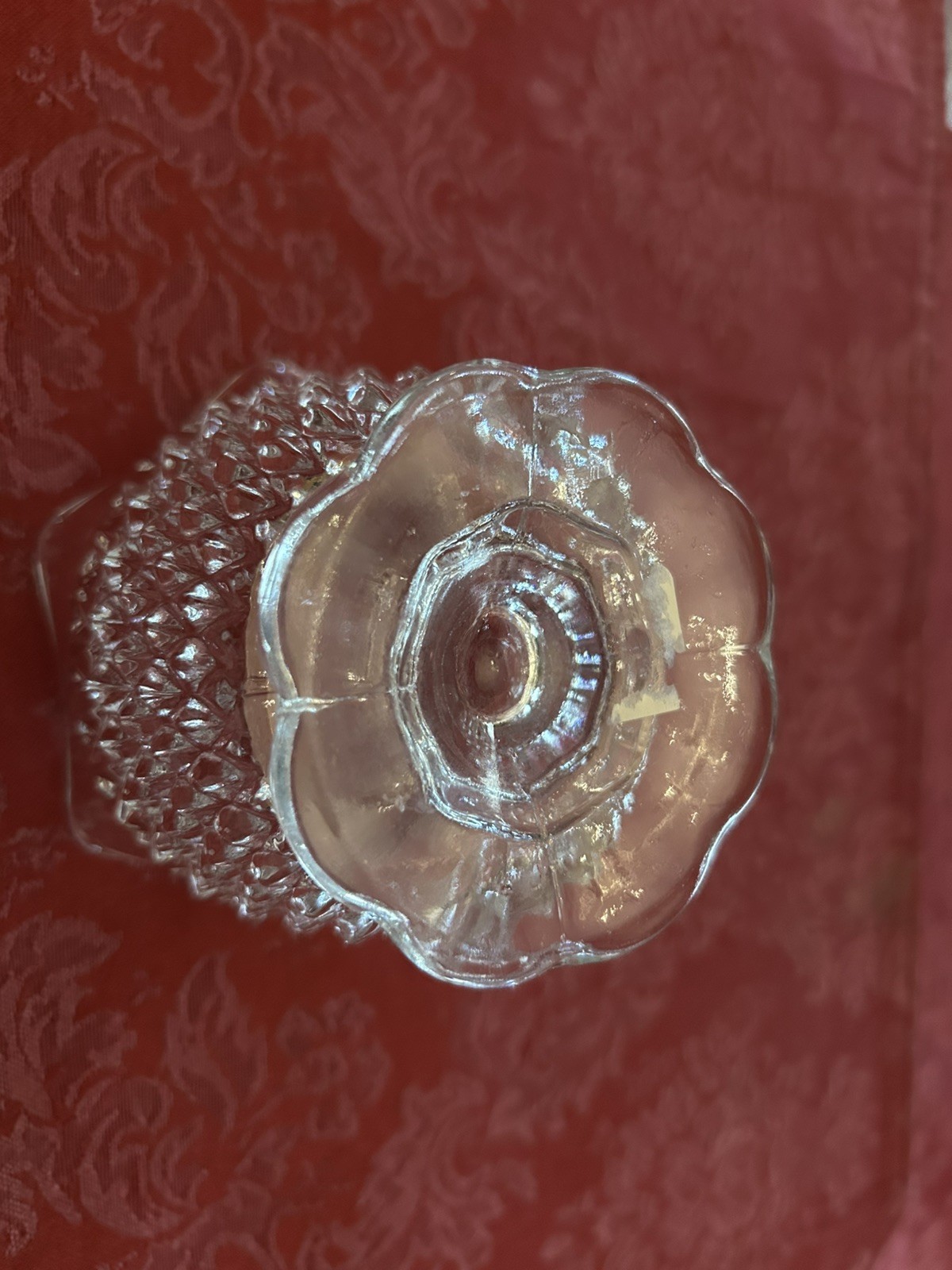 Vtg Clear Pedestal Dish / Sugar Bowl Scalloped Edge Diamond Cut