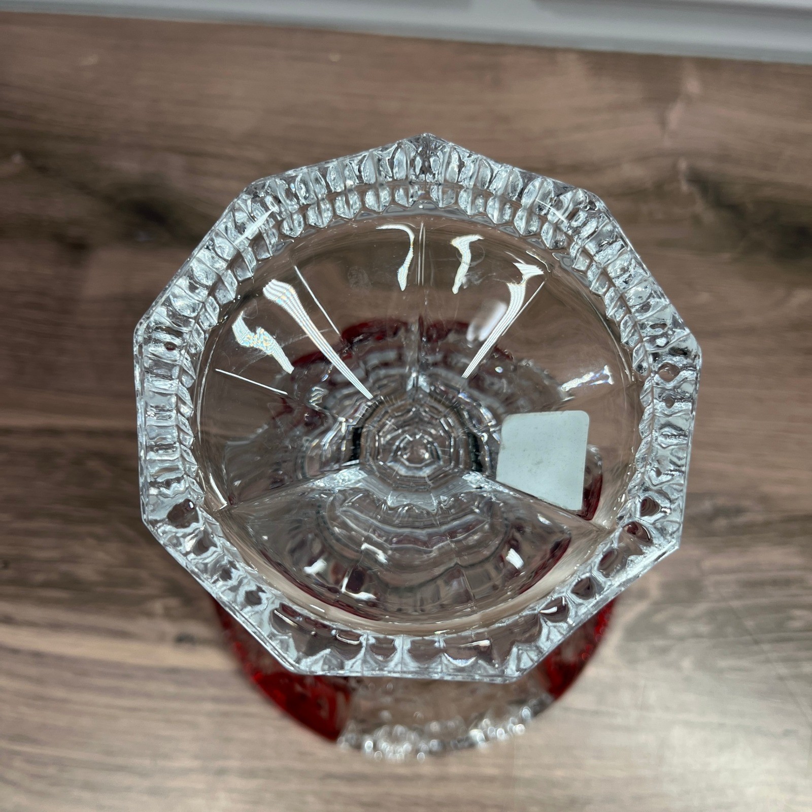 Evita Crystal 3pc Bowl Vase Set Red Clear 24% Lead Crystal Ruby Cut to Clear