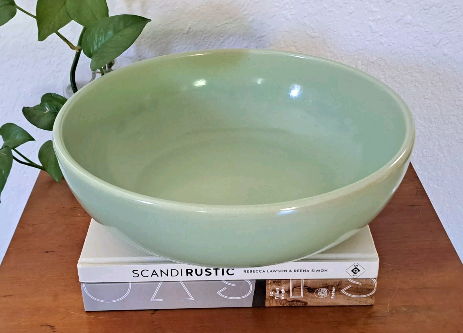 LARGE Vintage La Solana Pottery Mint Green 13″ Salad Serving Bowl Mid Century