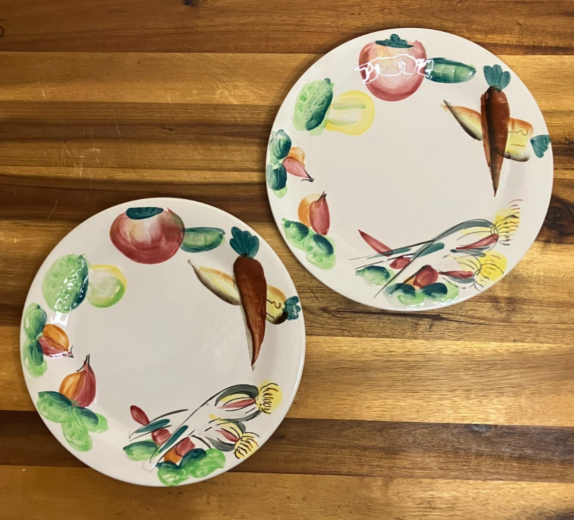 Vintage Nasco Del Coronado Salad Plates Set of 2 1950s Hand Painted Vegetables
