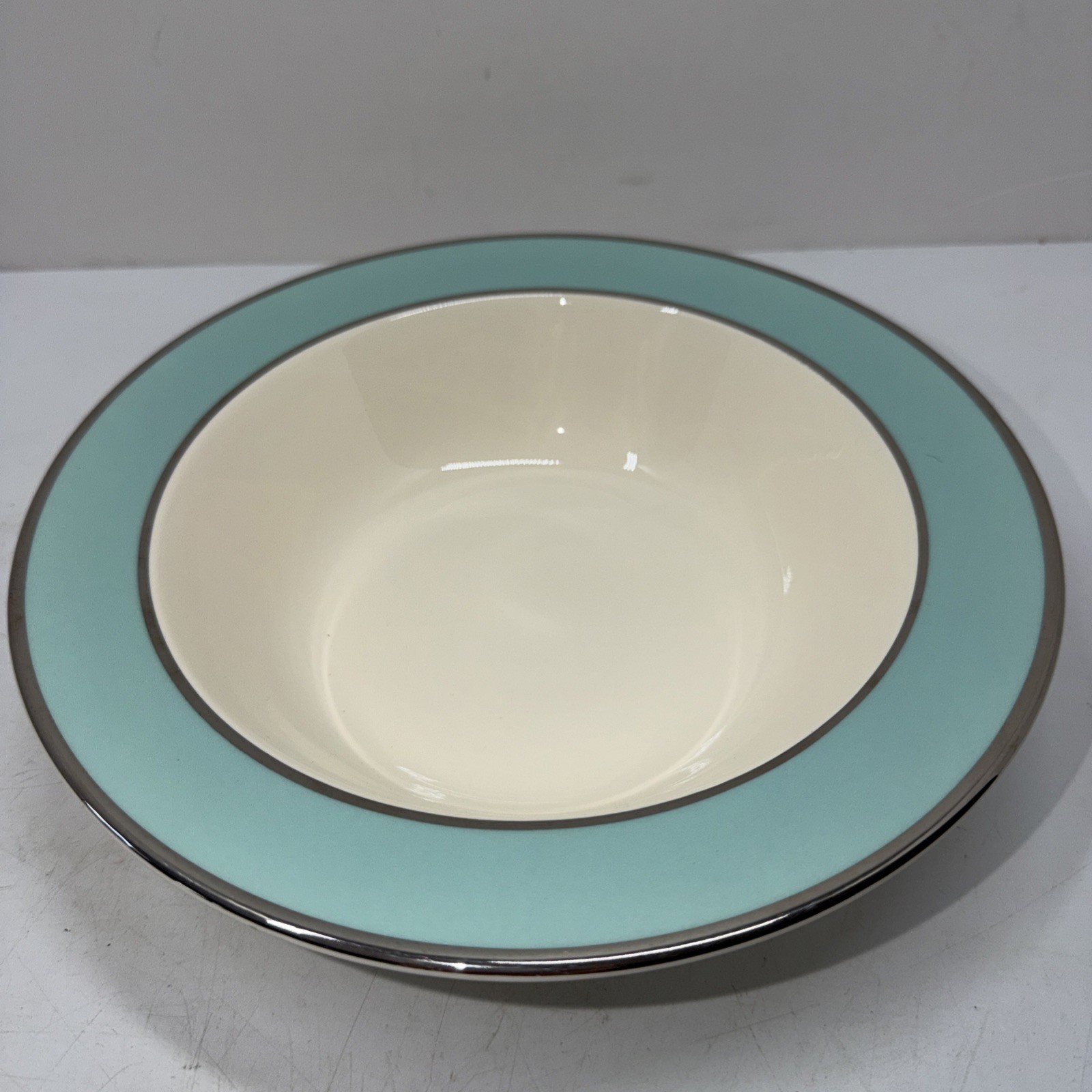 Taylor Smith Taylor Classic Turquoise Blue w/Platinum Trim Serving Bowl 9.5”