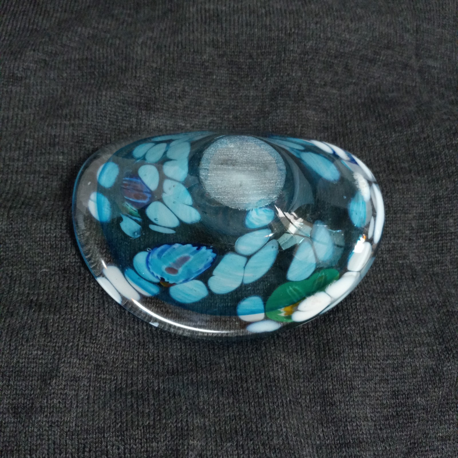 Millefiori Art Glass Multicolor Floral Blue Green Red Trinket Candy Dish 4″ VGUC