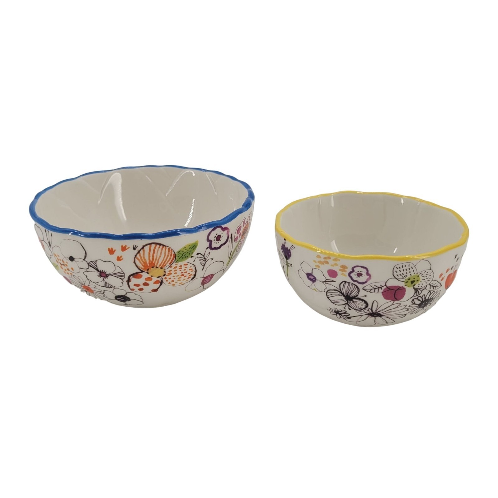 Tag bowls with colorful flowers, butterfly and bee set of 2