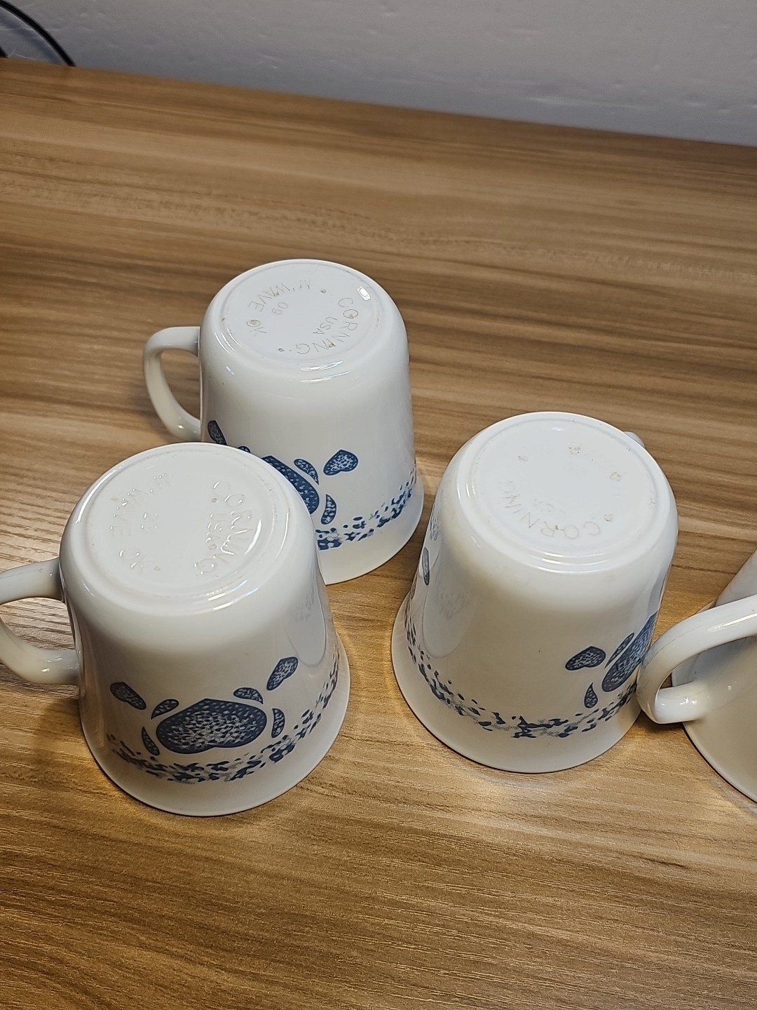 Corelle Corning Blue Hearts Coffee Mug / Cups USA Made set of 4