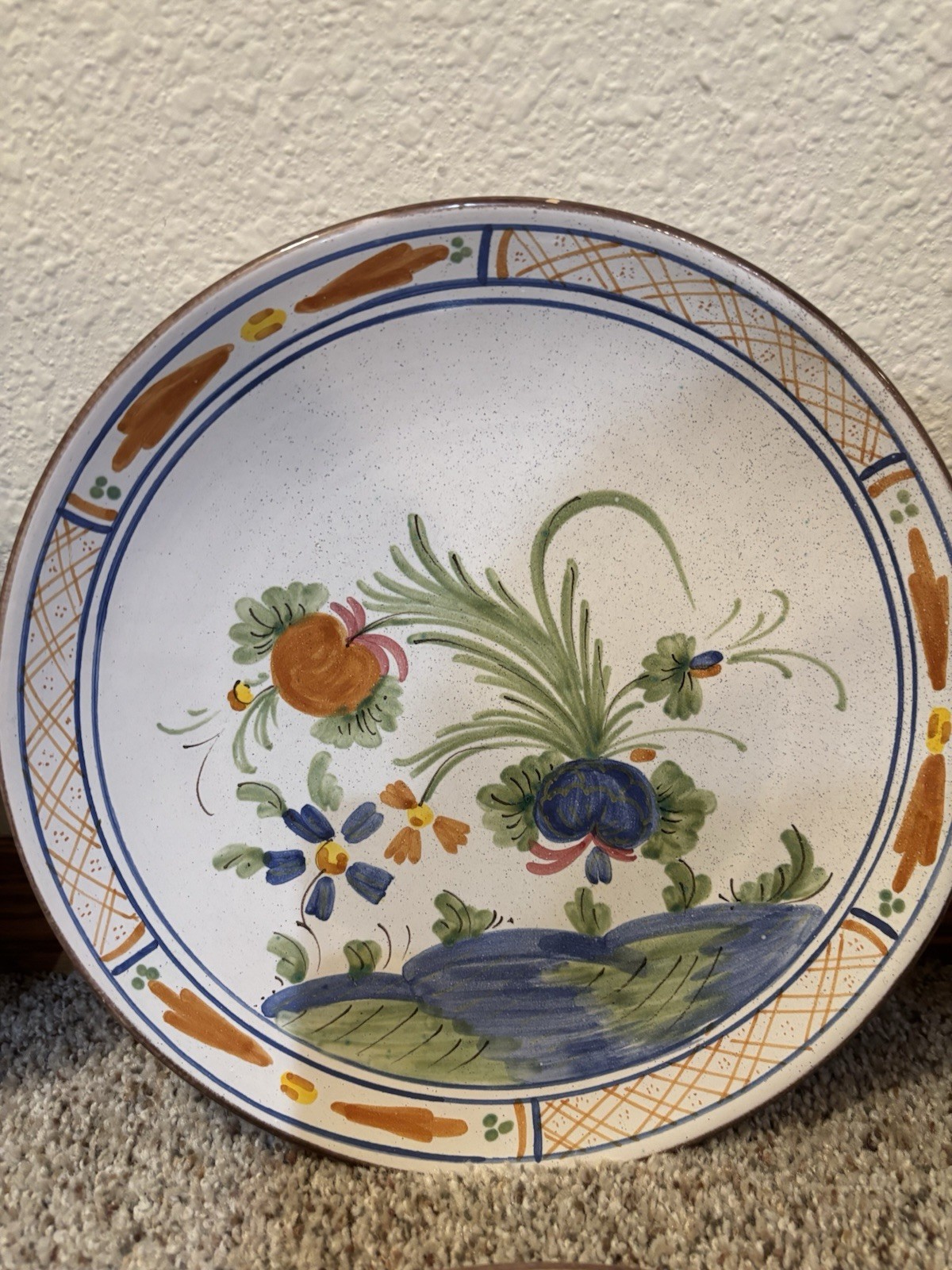 Vintage Set of 6 Italian Hand Painted Firenze Wall Plates 10” Tuscan Floral