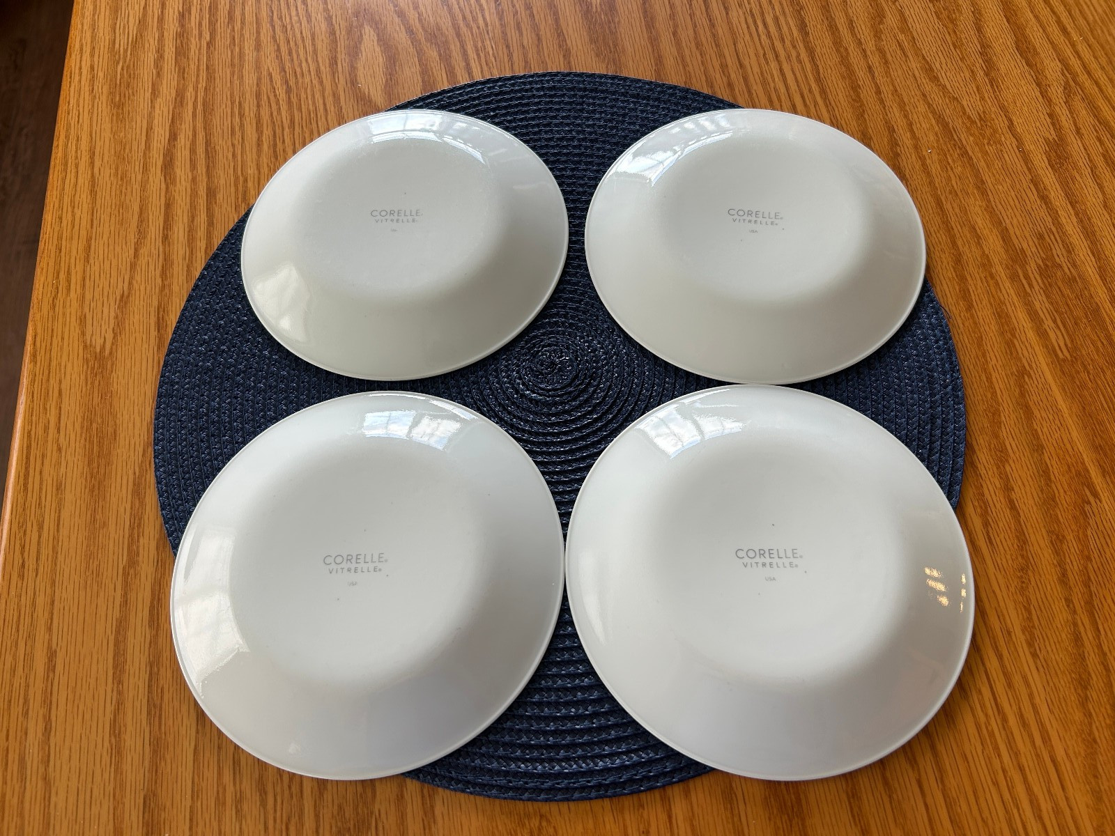 Corelle LIA (Corlia) Dessert Plates~6 3/4″~Set Of 4~Navy Blue Swirl~Vitrelle