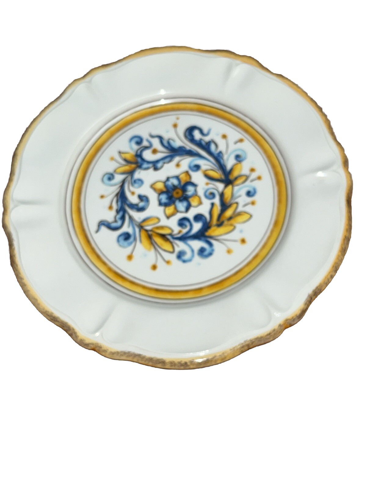 Bizzirri Handmade In Italy Salad Plate Scalloped Edges Yellow/Cobalt Blue 8.5”
