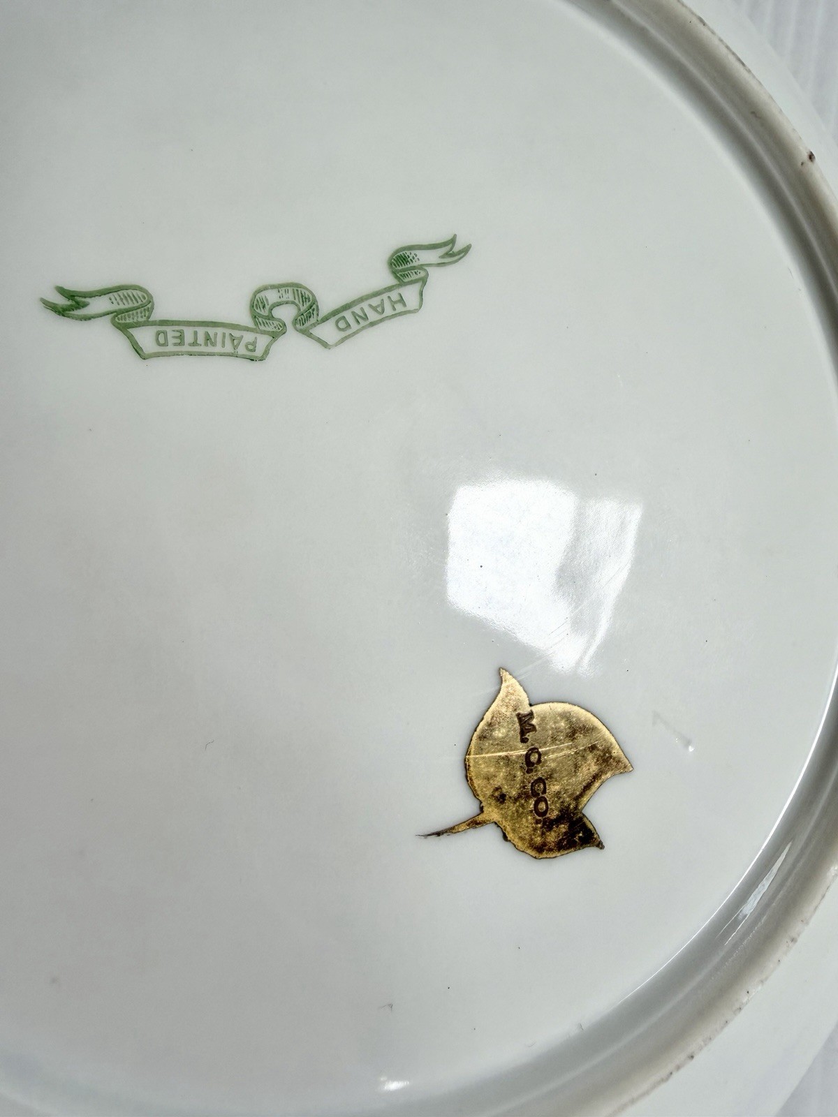 Vintage MC CO Painted Plate Roses w/Dark Green & Gold Border, Signed Raymond