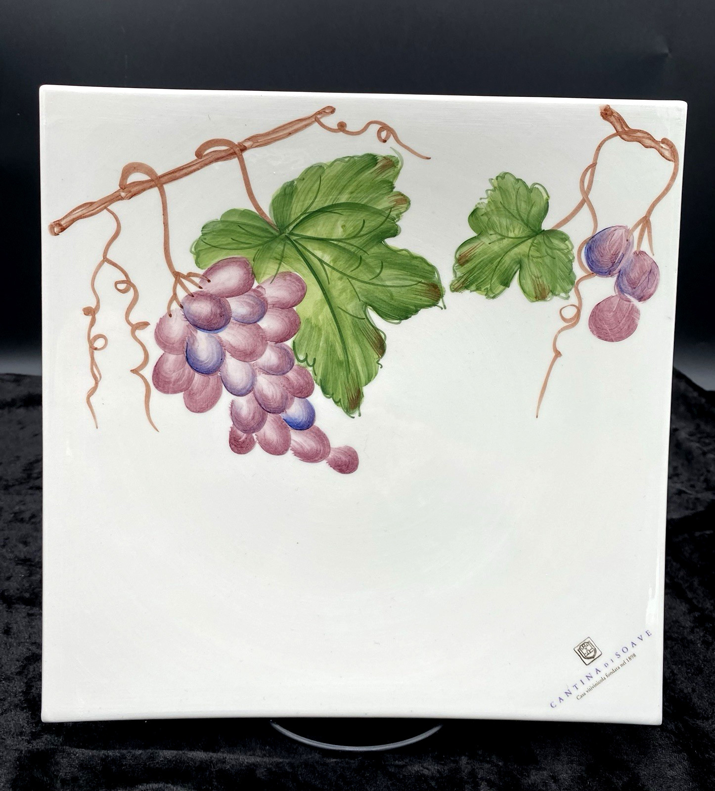 Cantina de Soave Winery Porcelain Serving Tray, Hand-painted Grapevines