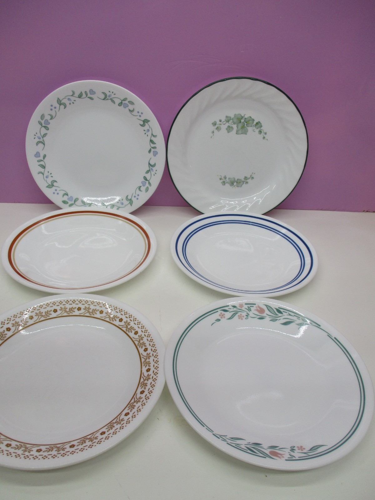 12pcs Mismatched Vintage Corelle Dinnerware (6) Dinner Plates (6) Bread Plates