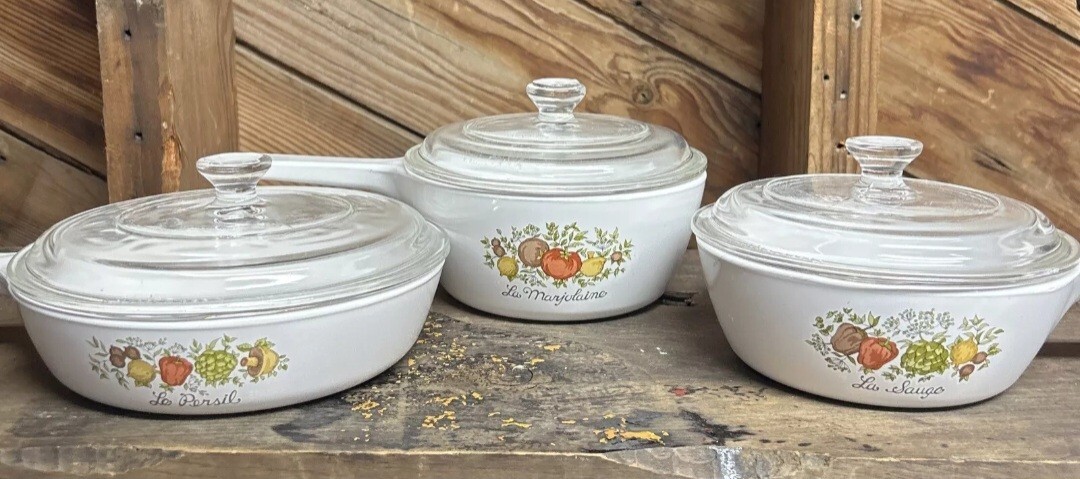 Set of 3 Corning Spice of Life P-81-B P-82-B, P-83-B Saucepan Skillet 6pc EXC