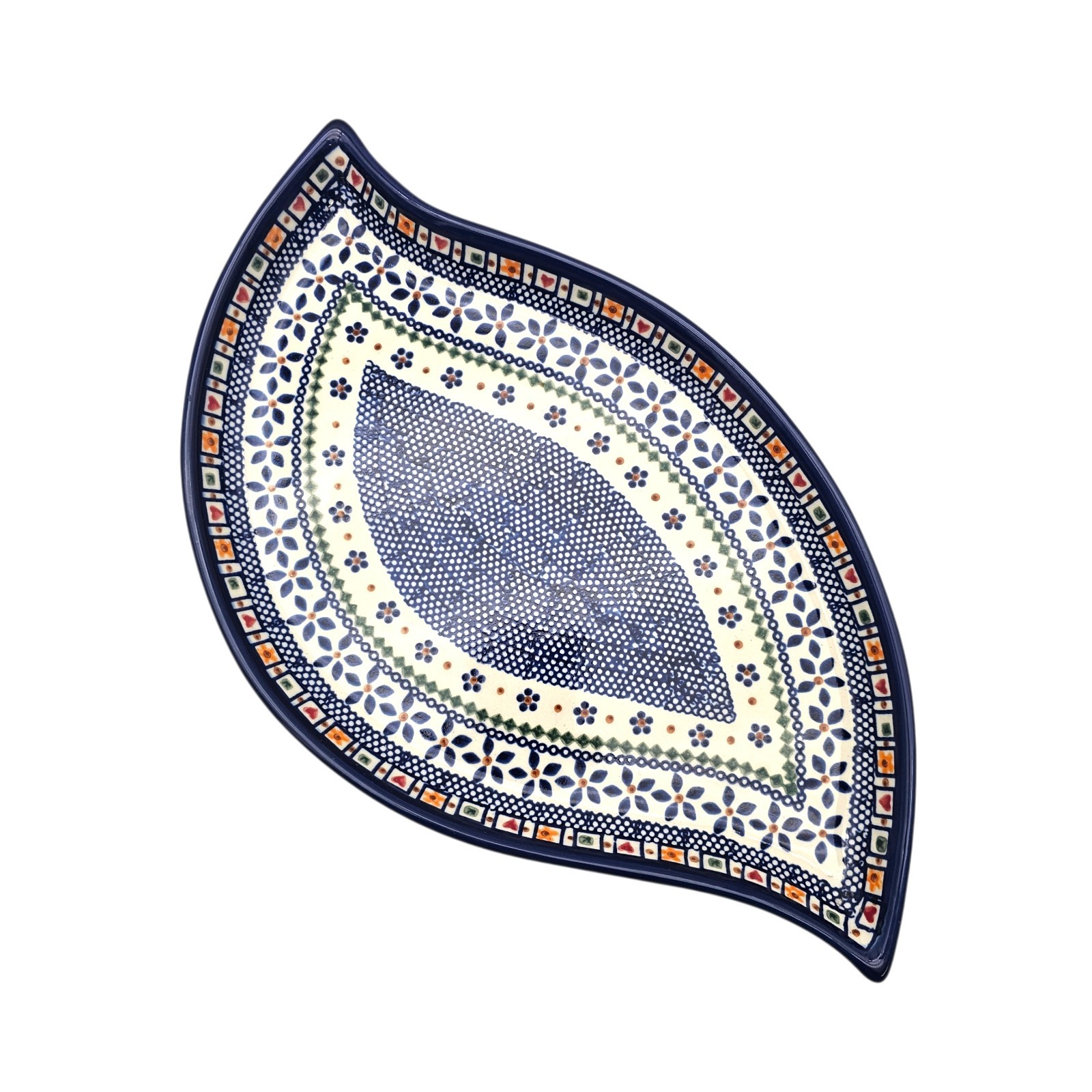 VTG VENA UNIKAT Polish Pottery Teardrop Dish M Hand Painted Boleslawiec 14.25″