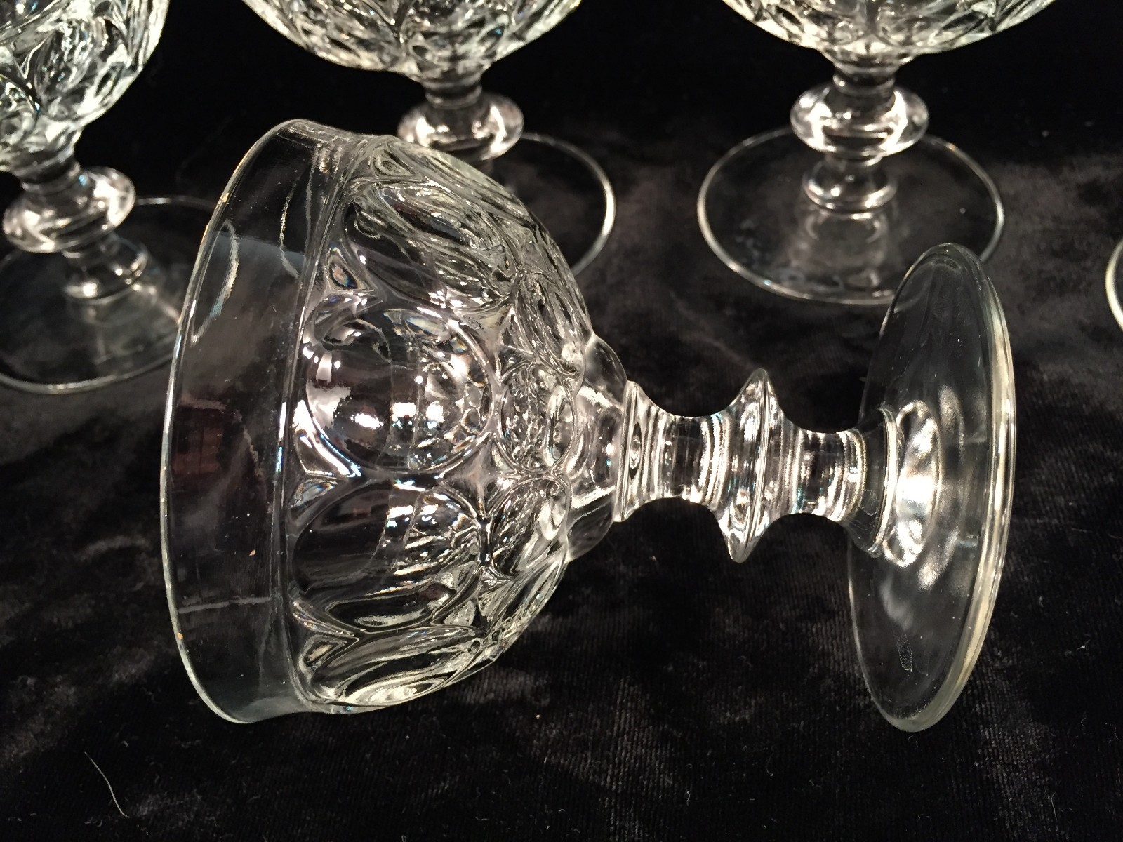 Clear Glass Thumbprint Pedestal Sundae/Sherbet Glassware Set of 7