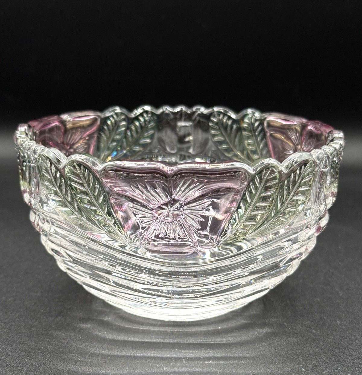 Anna Hutte Bleikristall Rose Petals Crystal GLASS BOWL Germany Hand Painted Vtg
