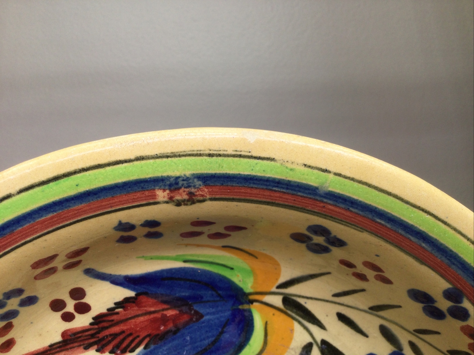 Antique Ceramic Earthenware Bowl Hand Painted Signed VG DEERX Spain 9.75”D