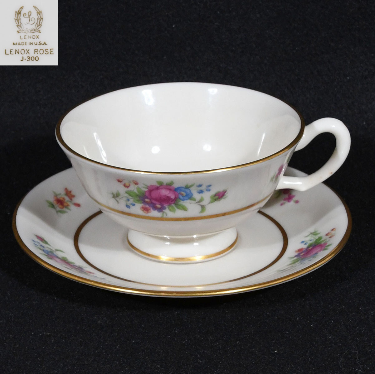 Lenox Rose J300 Cup 2″ Tall & Saucer 5 5/8″ Gold Trim