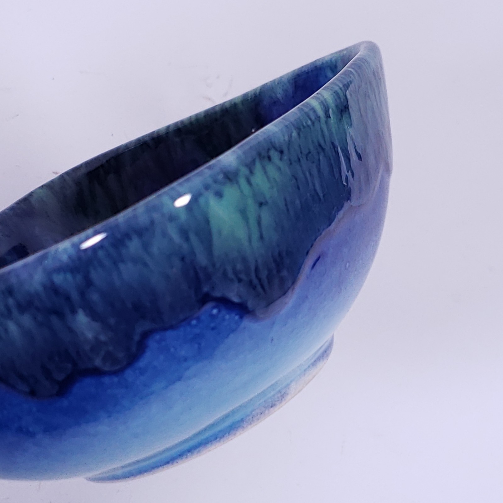 DRYDEN Hot Springs Arkansas Pottery Blue Green Drip Glaze Bowl TRINKET DISH