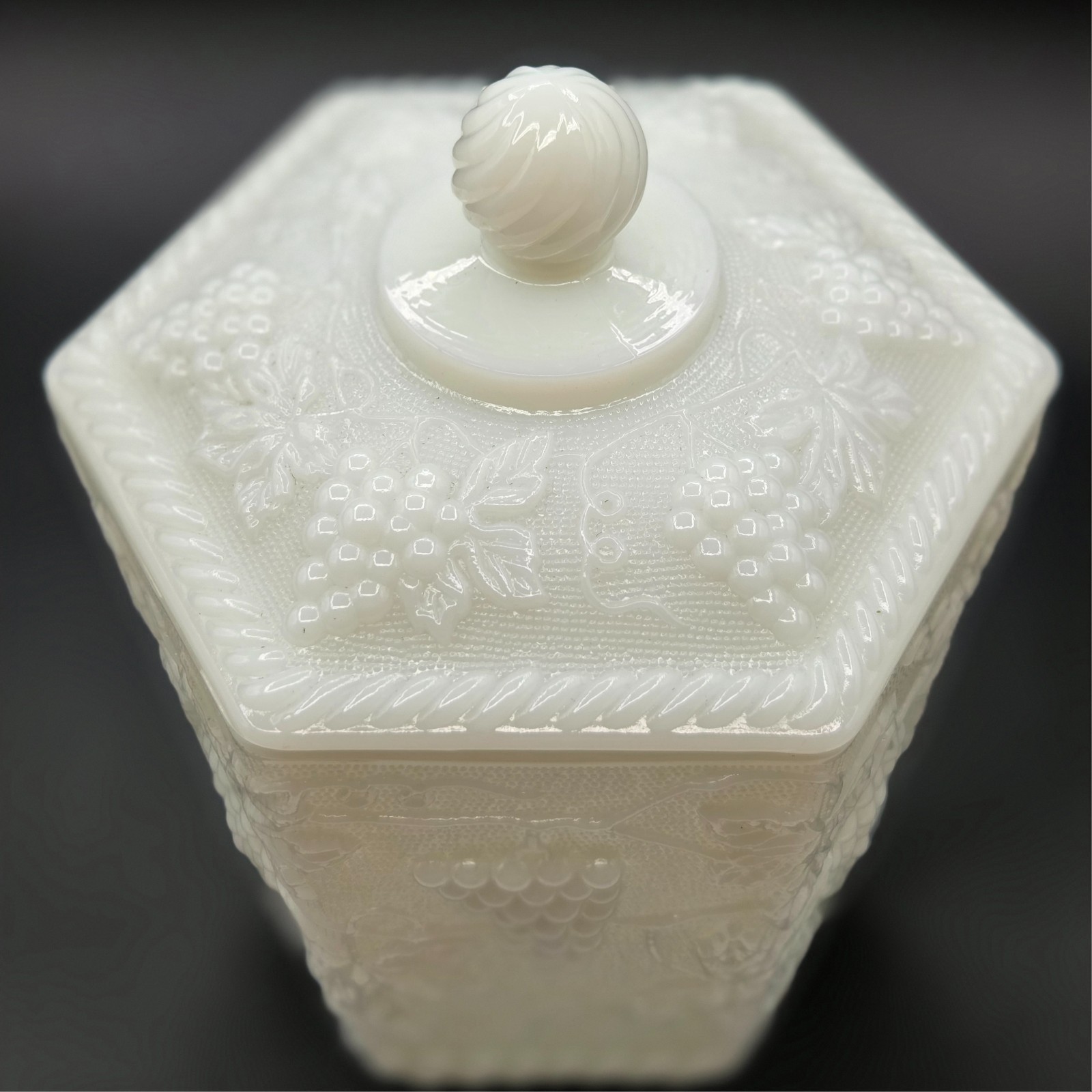 Anchor Hocking Fire-King Milk Glass Cookie/Biscuit Jar Grapevine Pattern Vintage