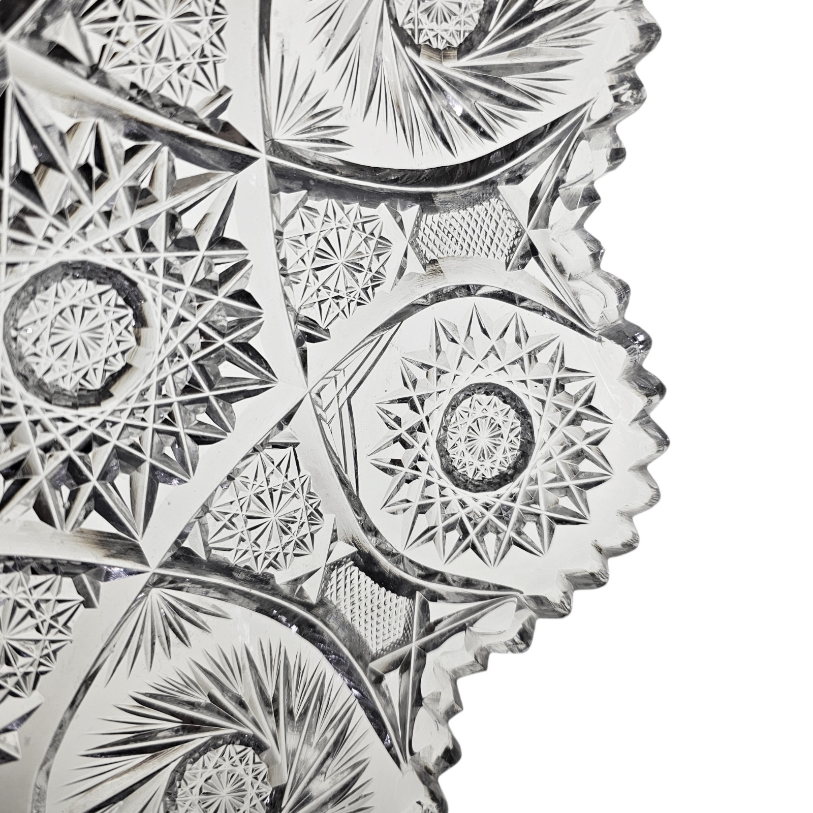 ABP American Brilliant Cut Glass Scalloped Hob Star Dish Sawtooth Pinwheel Bowl