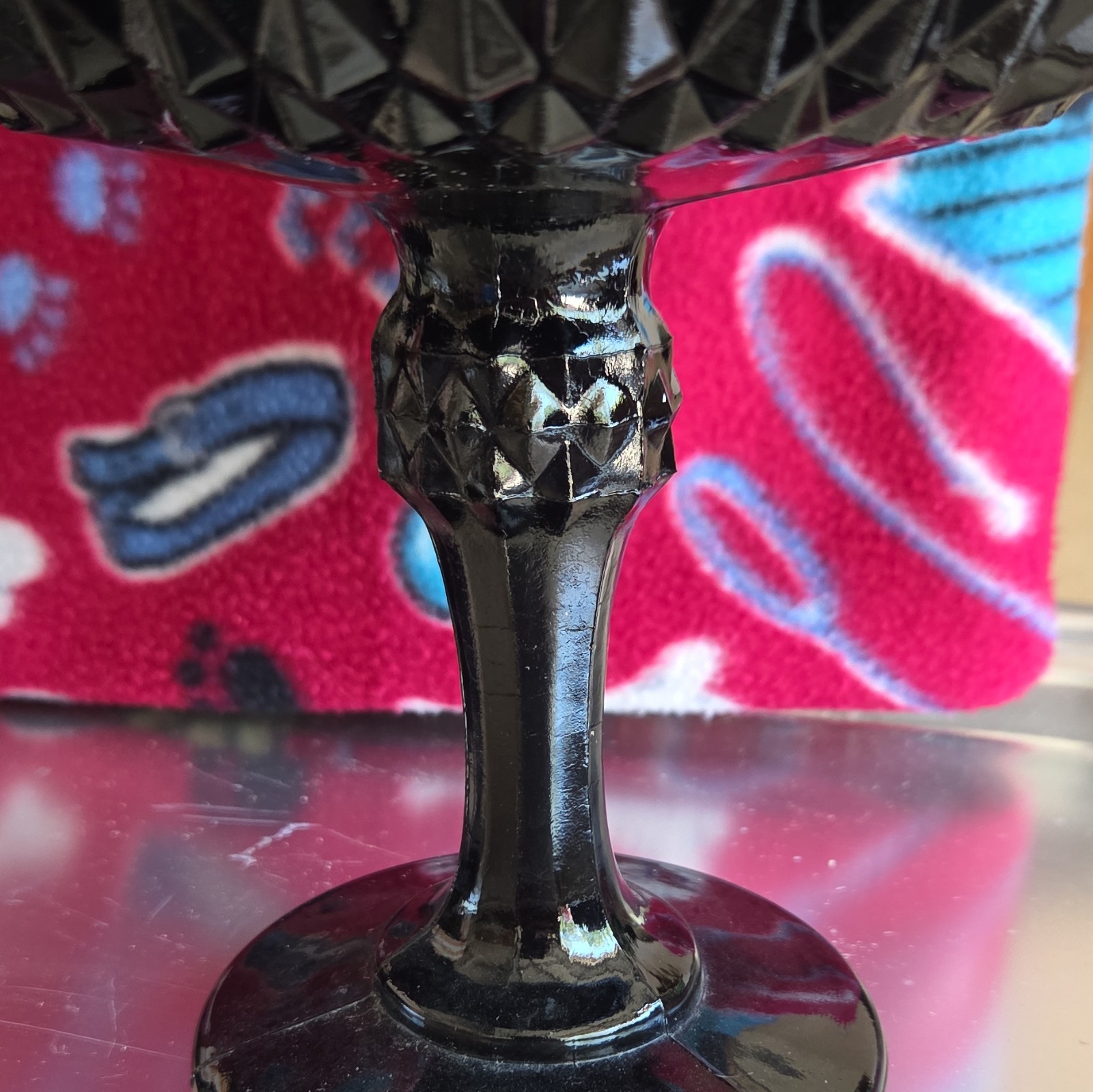 INDIANA GLASS TIARA DIAMOND POINT CANDY DISH IN BLACK