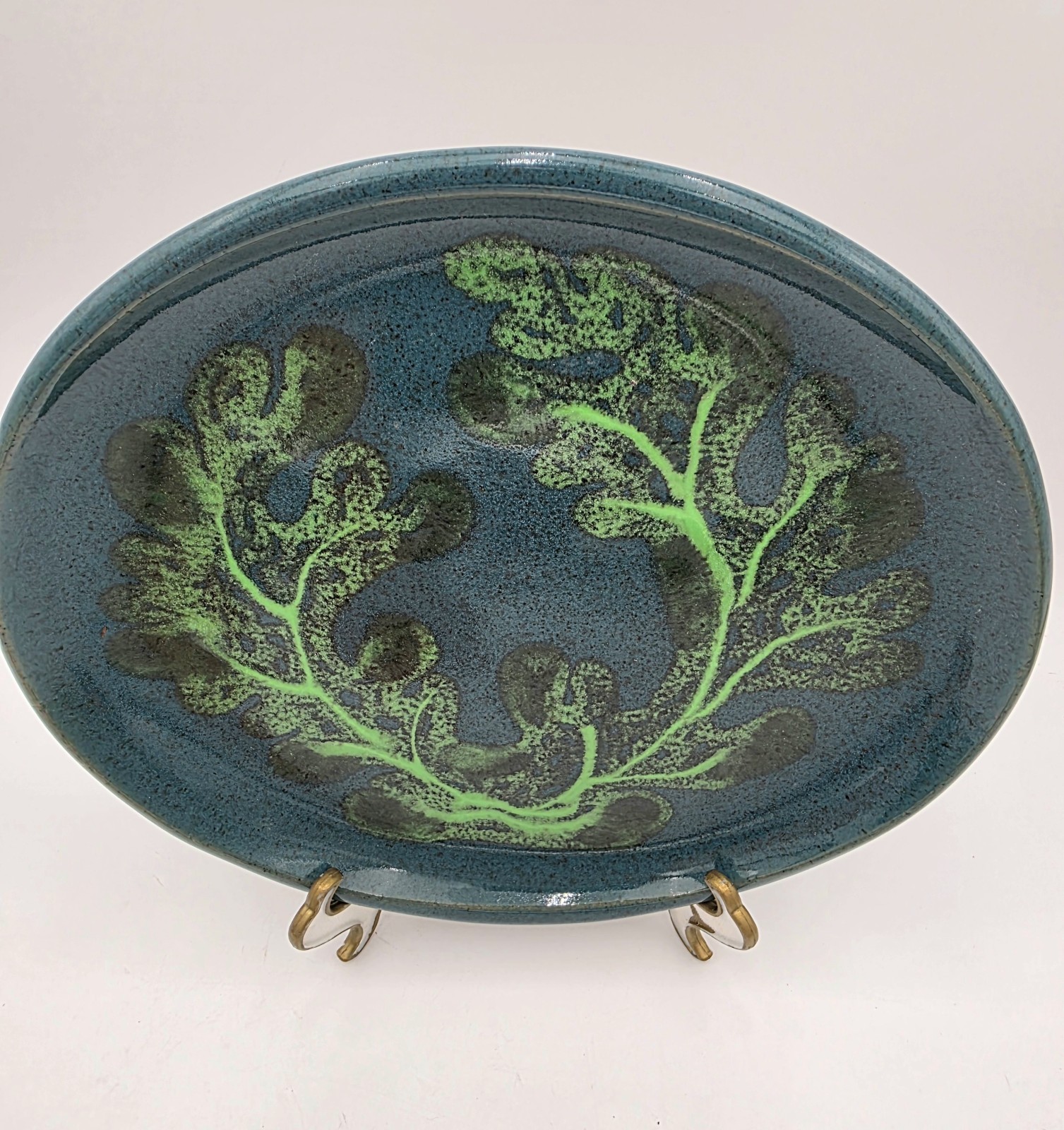 Glidden Marine Fantasia Platter Blue Green Hand Decorated MCM Artware VTG #431