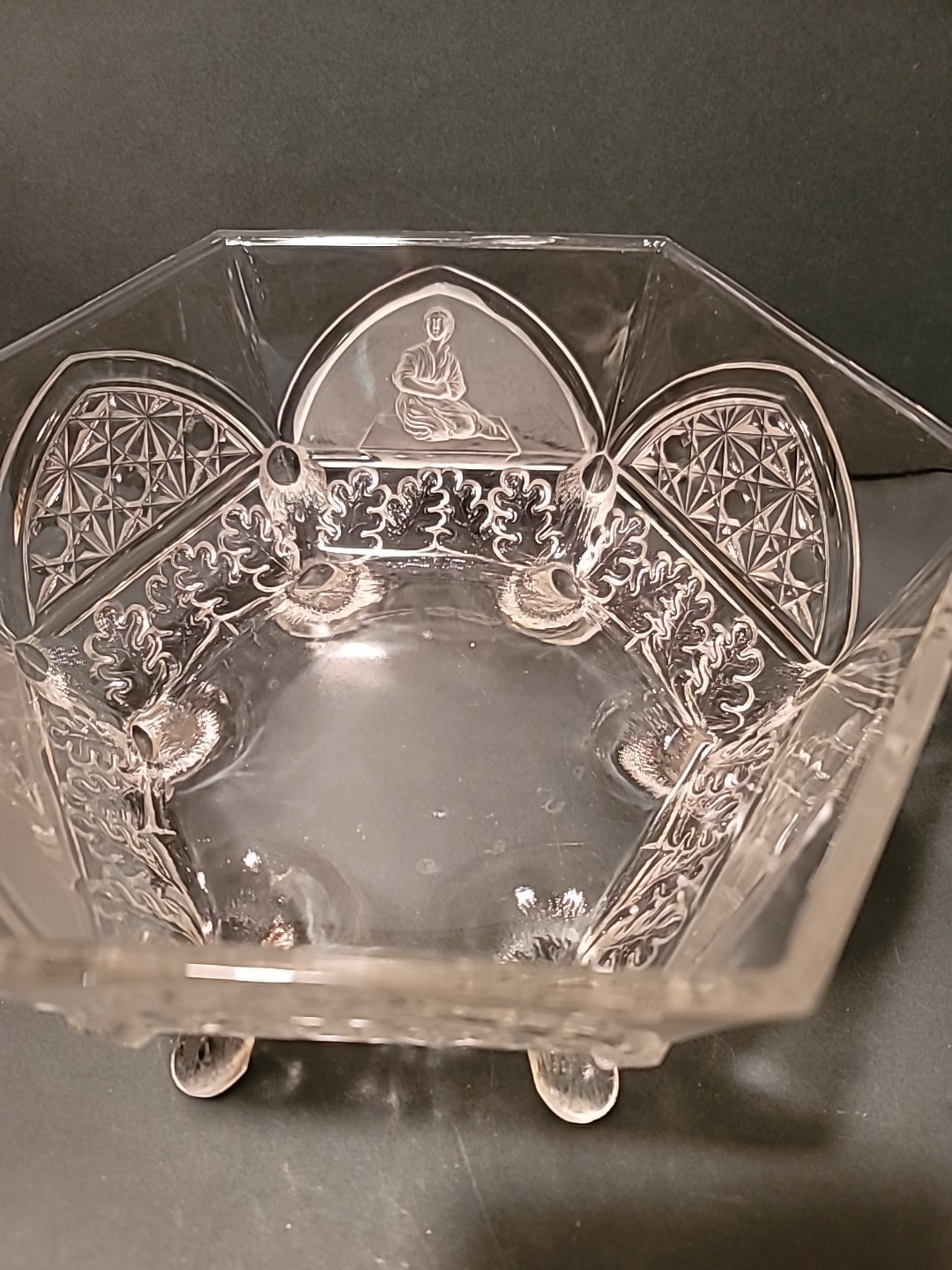 EAPG Gillinder & Sons CLASSIC Pattern Frosted Nudes Panels BOWL LRG Ftd 1875