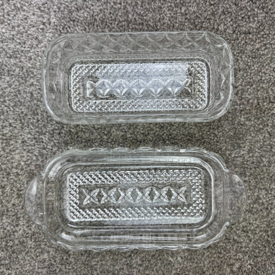 Anchor Hocking Vintage Wexford Cut Glass Covered Butter Dish Diamond XXX Pattern