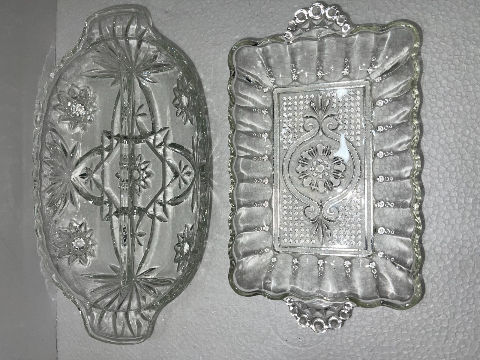 2 Glass Candy Dishes 1-8 inches -1 -10 inches long clear