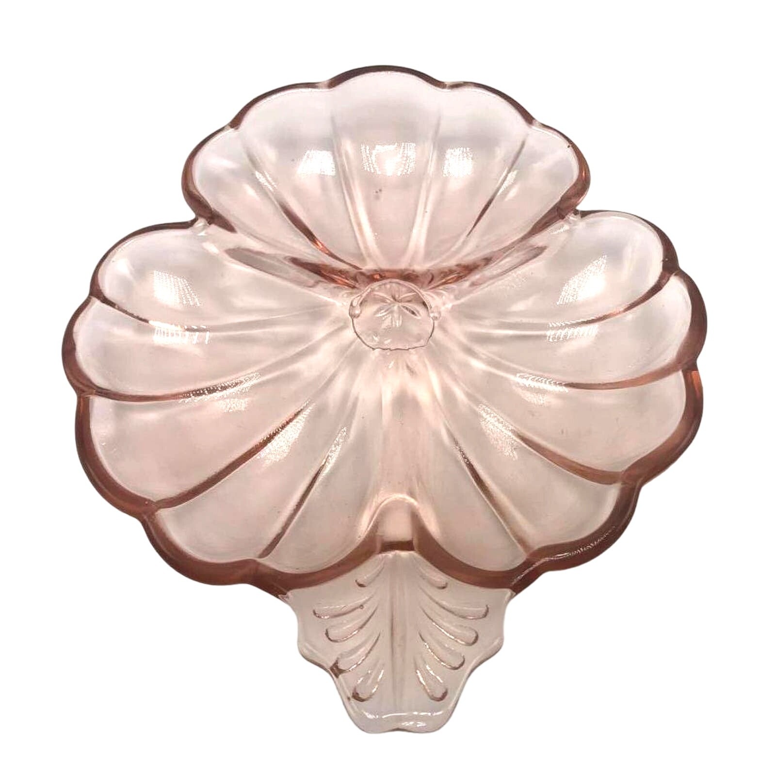 Jeannette Glass Doric Pink Clover Divided Candy Dish 7” Depression Glass 1930s