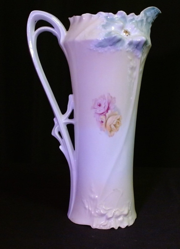 Antique RS Prussia Porcelain 4Pc Hostess Set Tankard, Biscuit Jar, Cream, Sugar