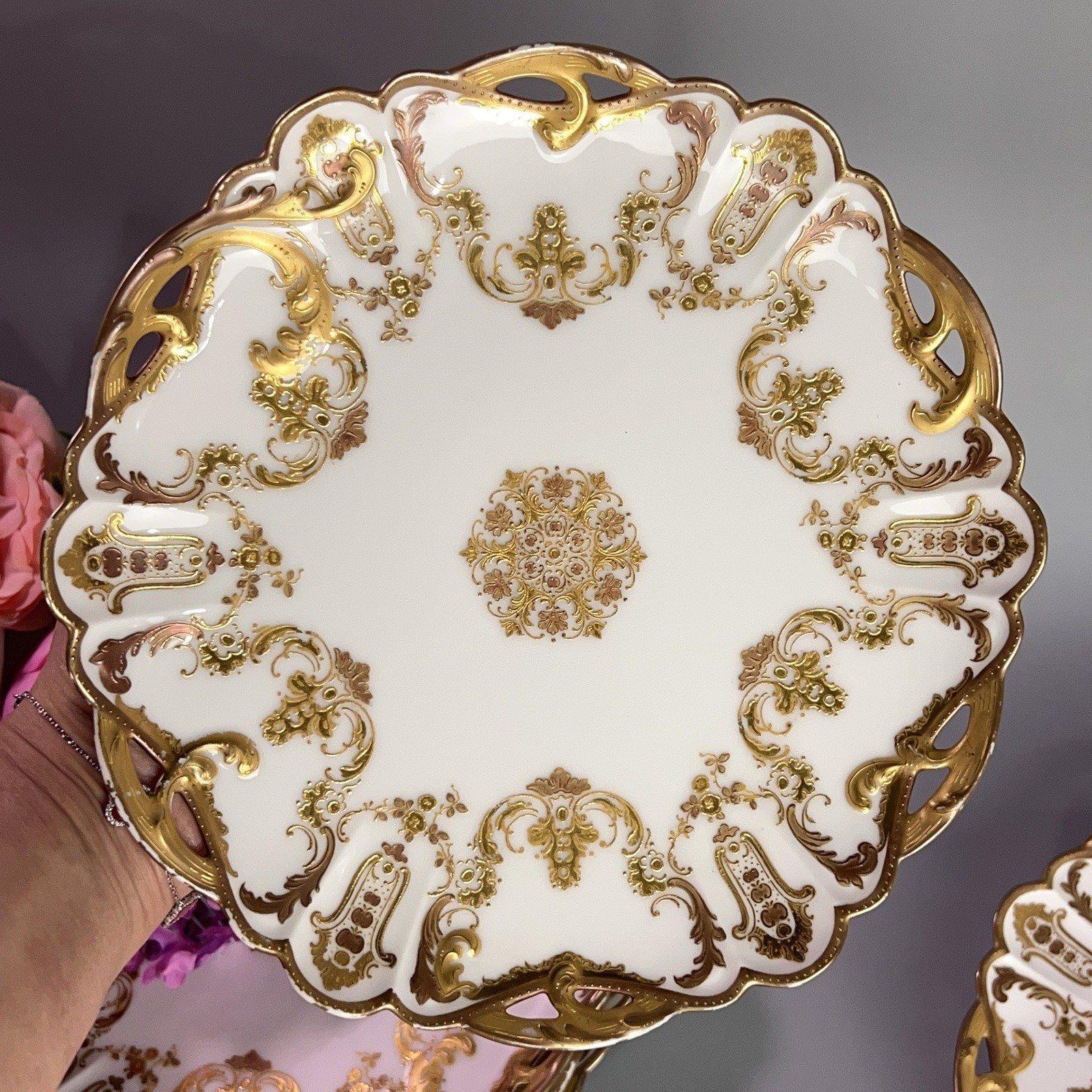 Antique Haviland Co Limoges luncheon plates Rinceaux Blank Raised Gilt 9” France