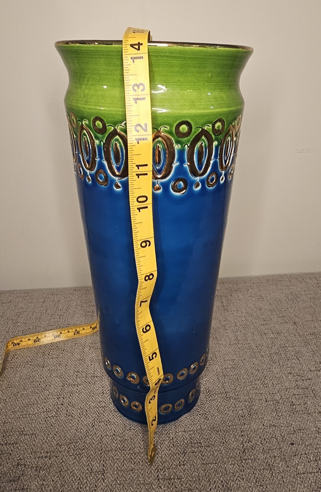 Aldo Londi Bitossi Blue Lime-Green Gold Vintage 2 Vases.