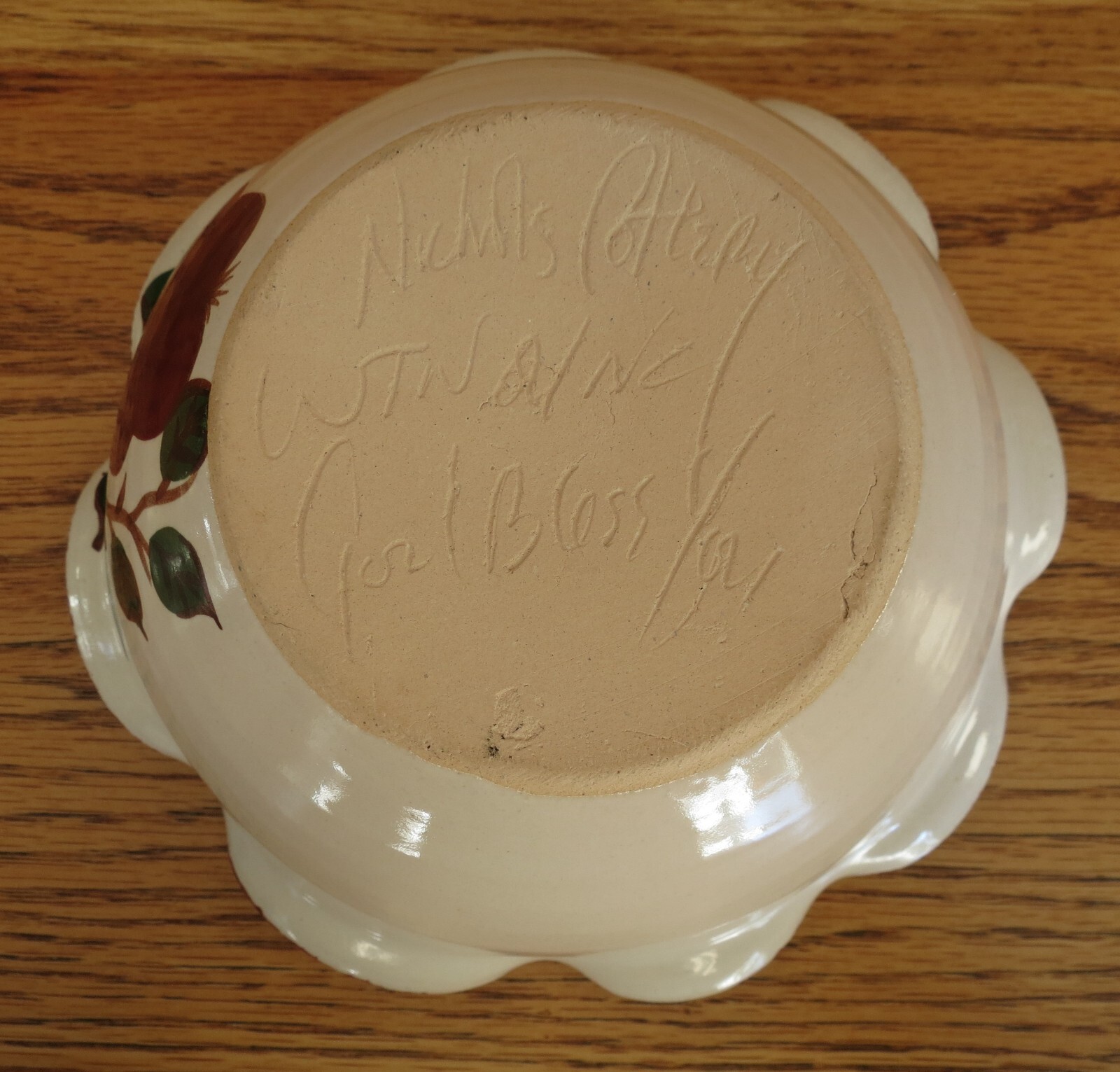Art Pottery Apple Baker Nichols Studio NC Signed 2001 God Bless You Handmade