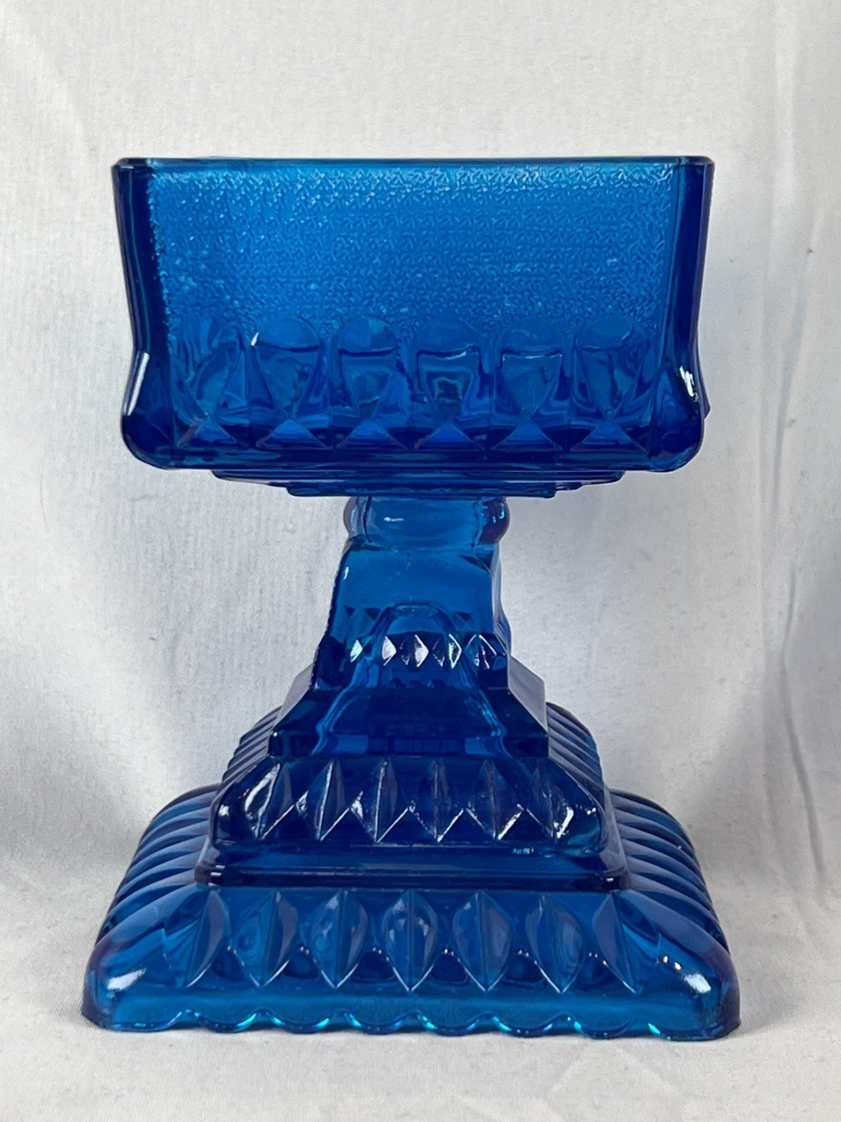 Vintage Jeannette Glass Cobalt Blue Covered Candy Dish Pedestal Wedding Box 6”
