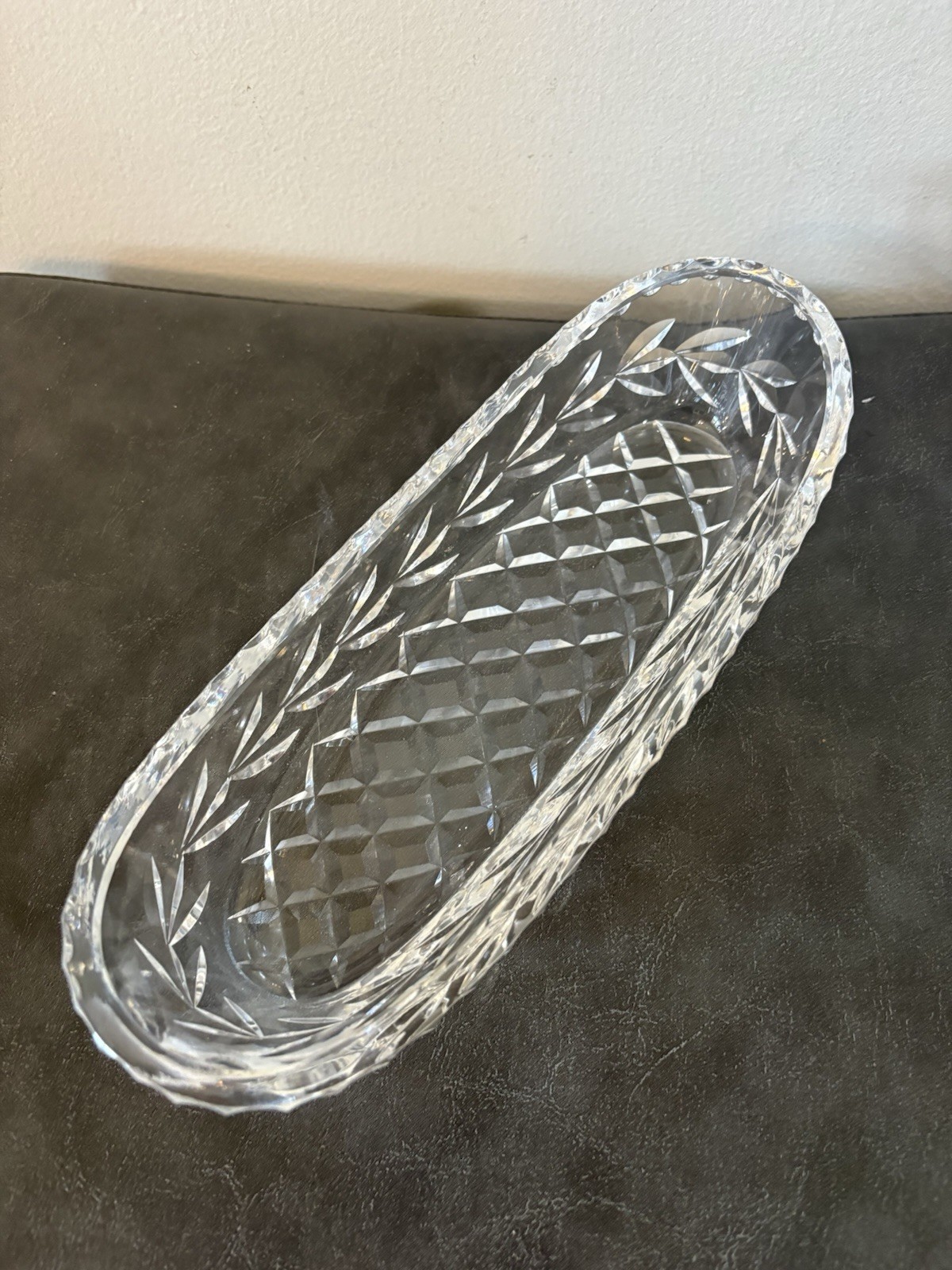 Waterford Glandore Pattern Cut Crystal Oval Celery Relish Dish Tray Vtg EUC
