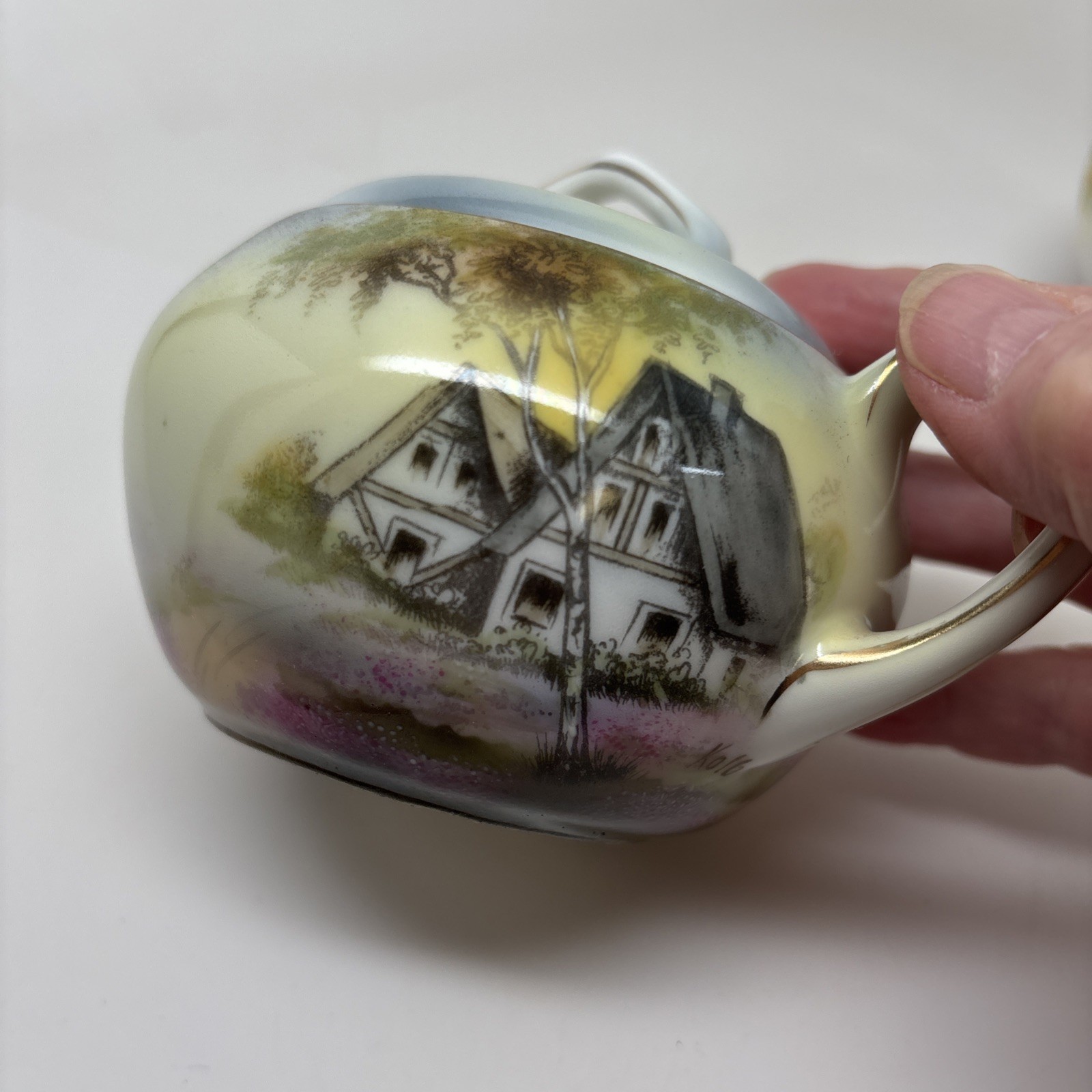 Antique RS Prussia Rare Sugar Creamer Cottage Barn Motif