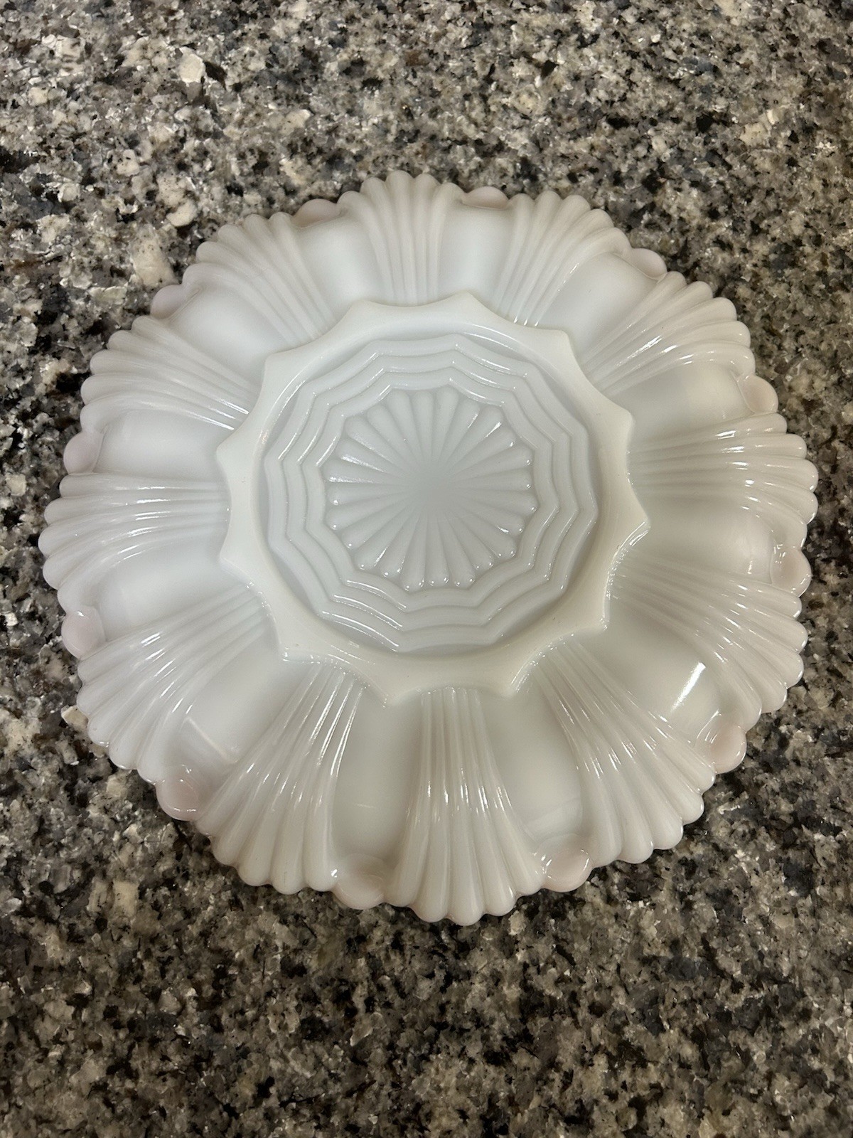 VTG 1950-1959 MCM Anchor Hocking Milk Glass Deviled Egg Plate W/Gold Rim