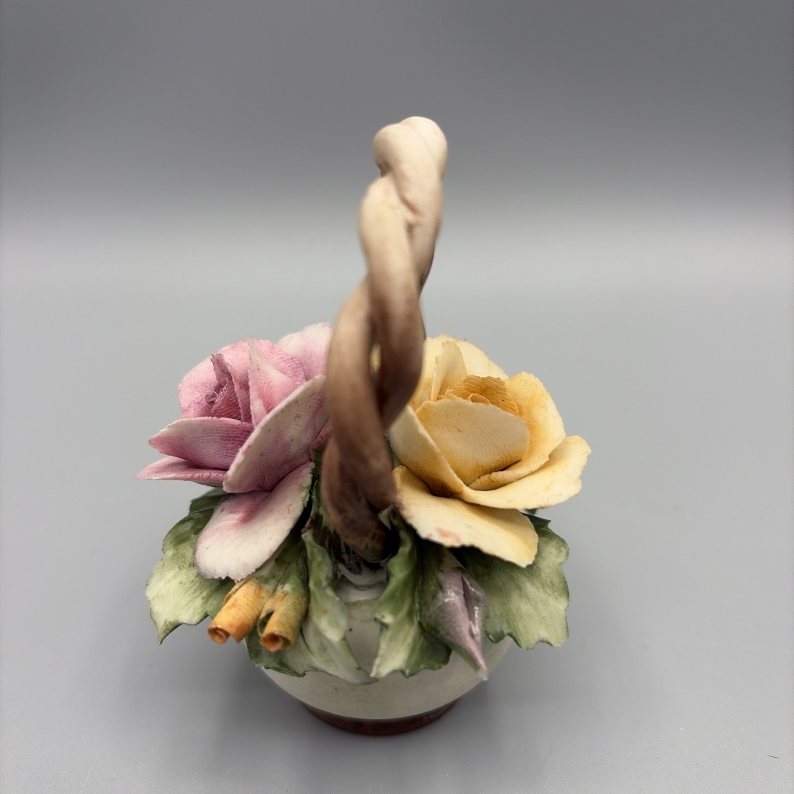 Vintage Capodimonte Porcelain Flowers Basket Centerpiece 4″ Tall, Made in Italy