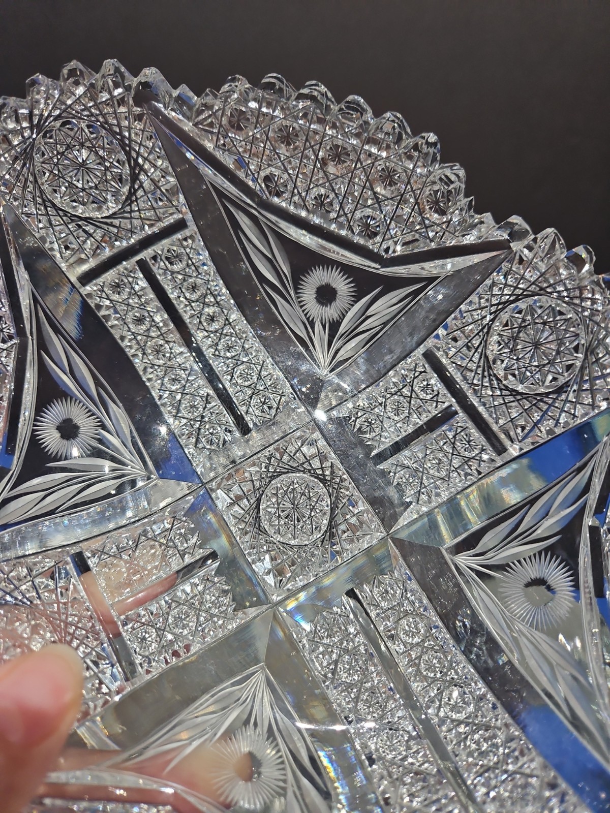 7″ Bowl American Brilliant Period Cut Glass Crystal Clark Signed “Chippendale”