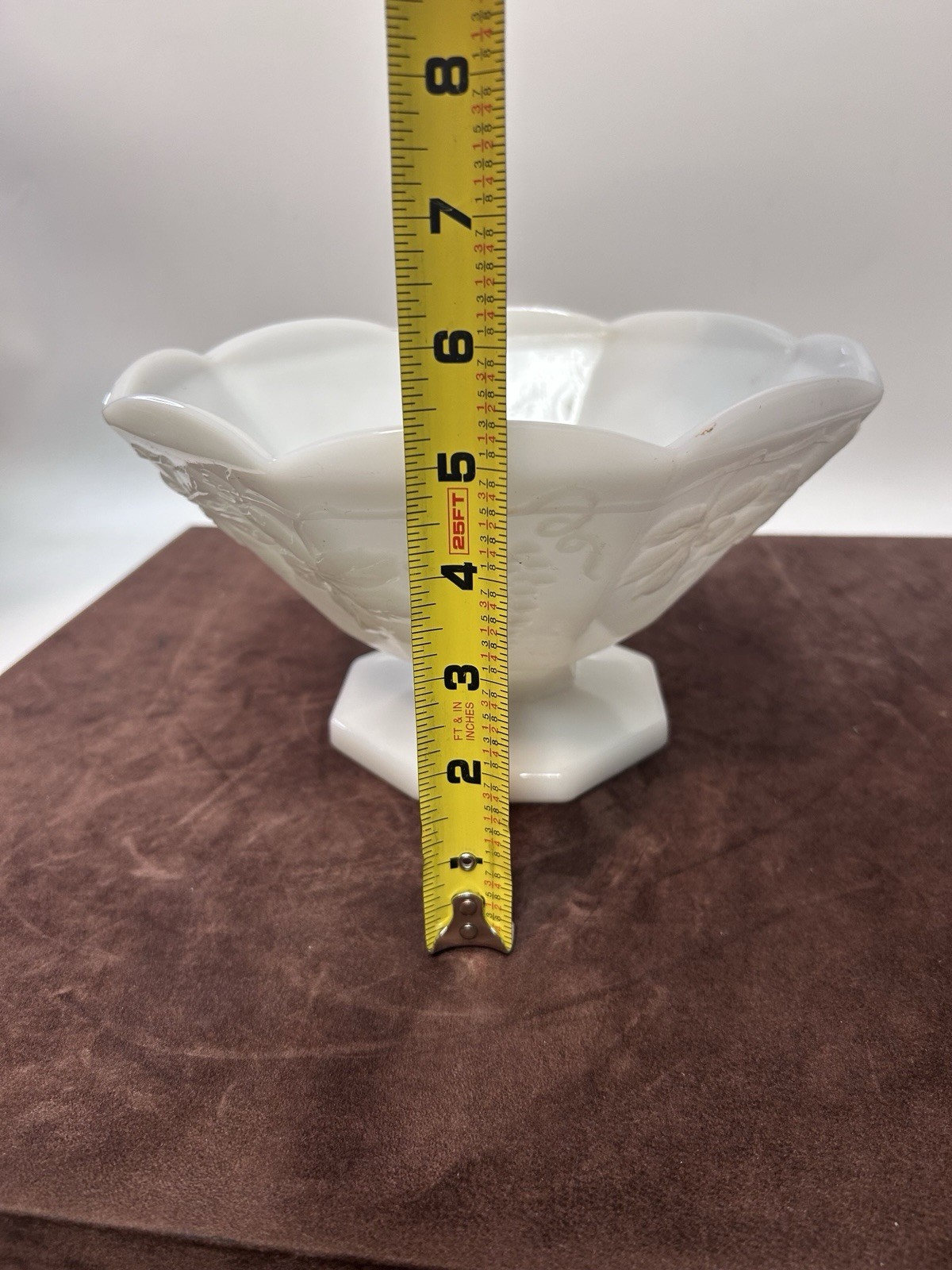 Vintage Anchor Hocking Harvest Grape Milk Glass Pedestal Fruit Bowl 9 Inch