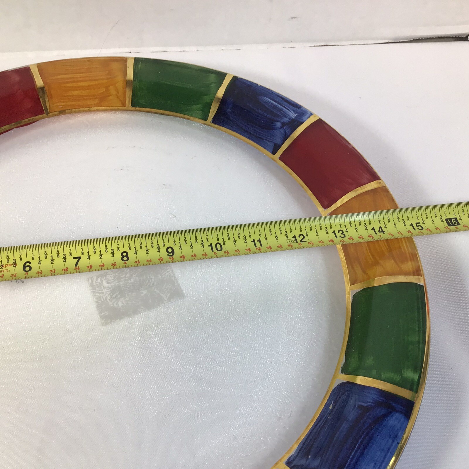 Italian Glass Round Serving Platter Low Bowl Hand Painted Geometric Edges 15”