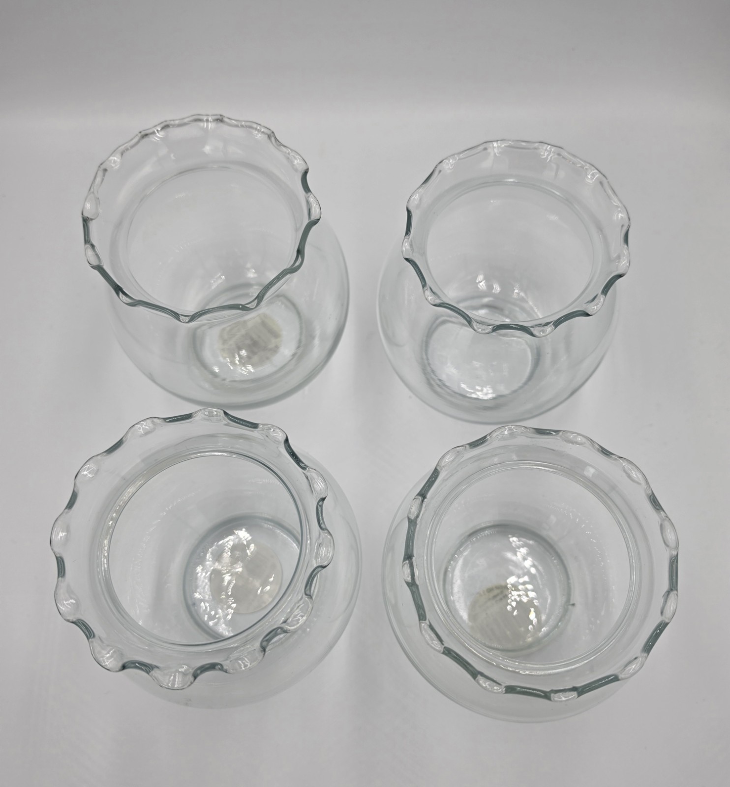 4ct Indiana Glass Co. Bubble Glass Ruffled Top Ivy Bowl Fishbowl Flower Vase 5″