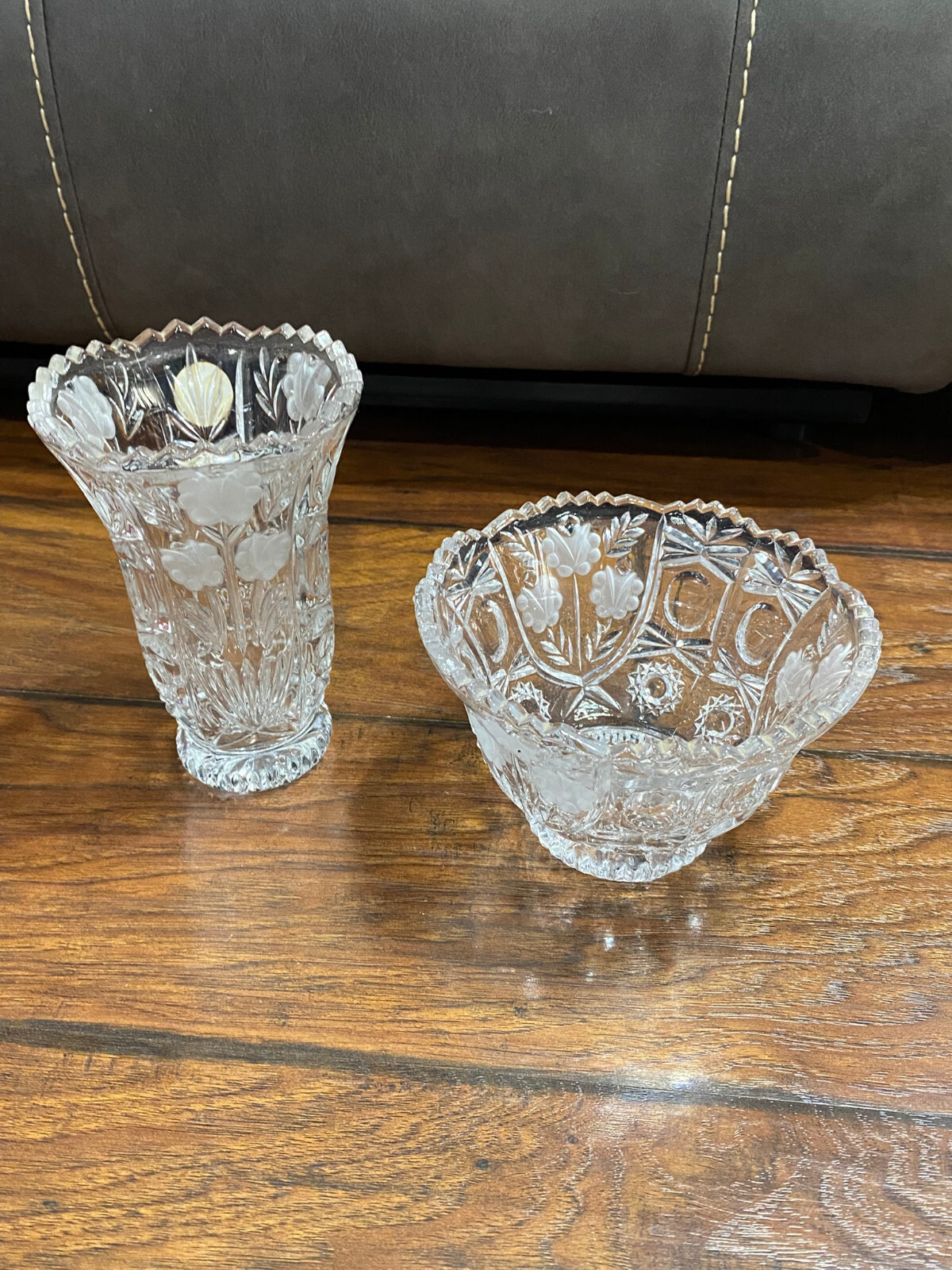 Crystal Clean 24% Lead Crystal Frosted Flowers Crystal Bowl & Vase Germany