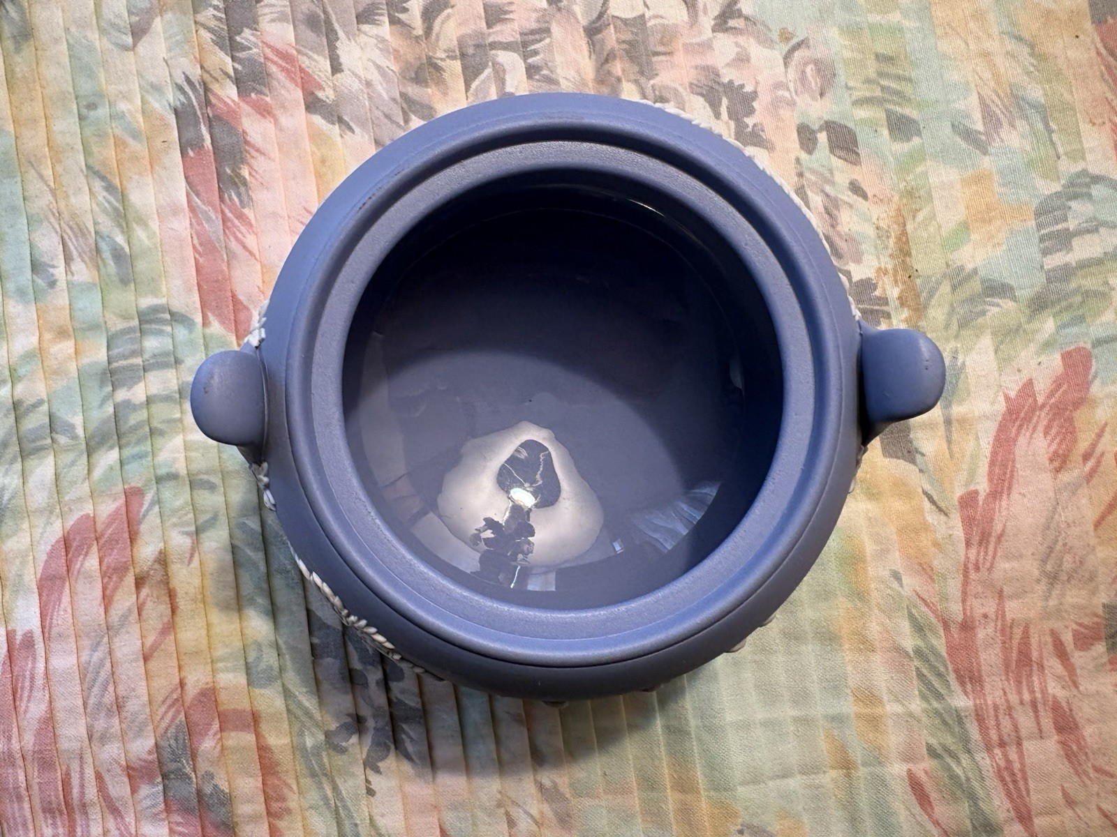 Wedgwood Blue Jasperware Covered Sugar Bowl Neoclassical Relief EUC Vintage Lid