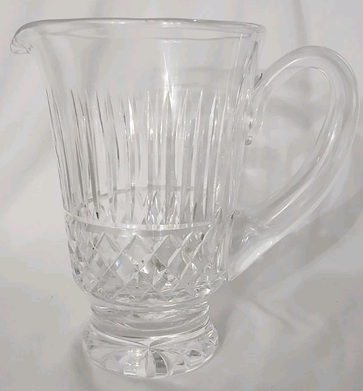 Vtg Waterford Pitcher Cut Crystal Diamond Pattern Applied Handle 7.5″ Tall Read