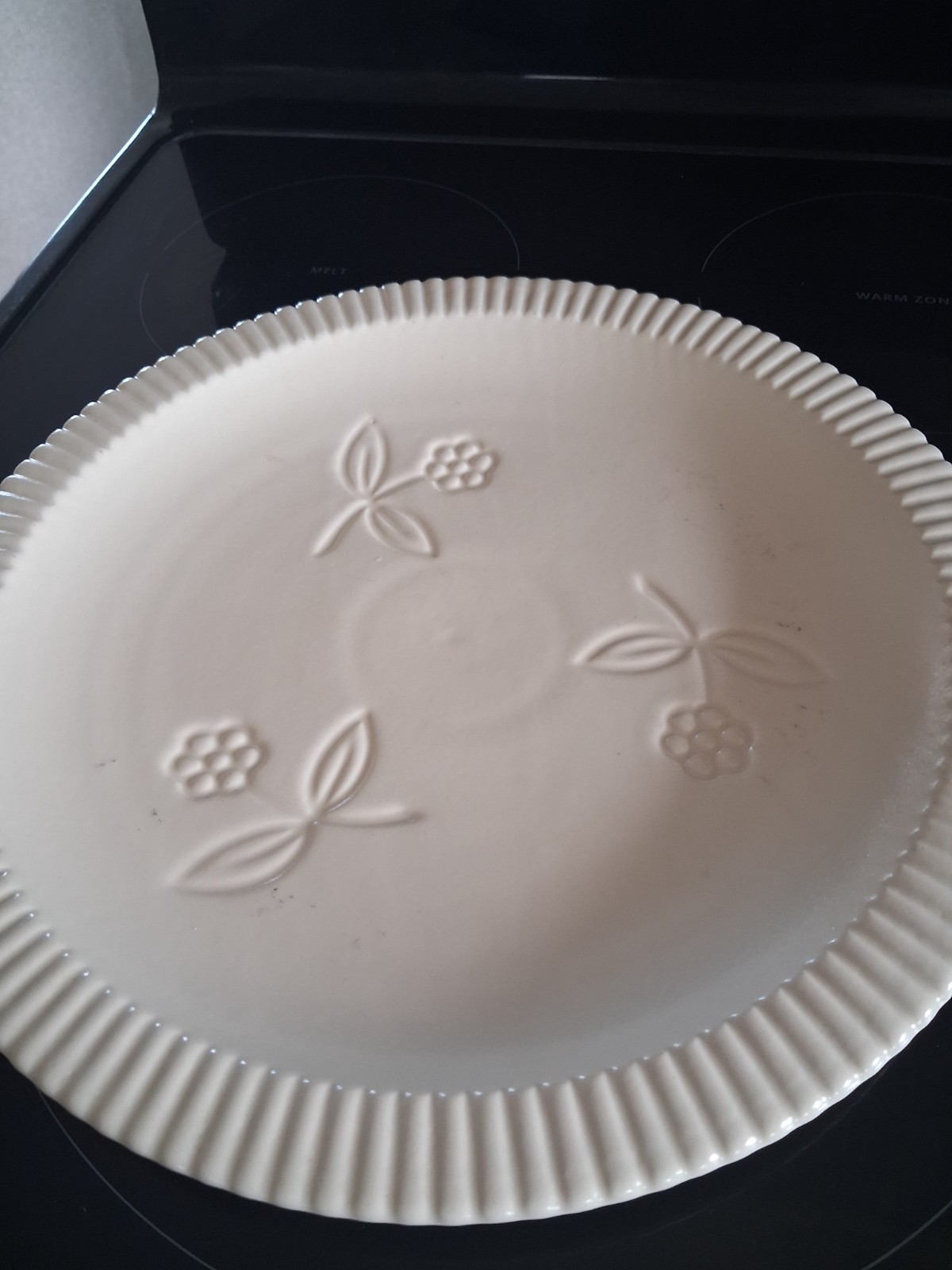 White Floral Embossed Shell Edge Stoneware Plates 2 Czechoslovakia