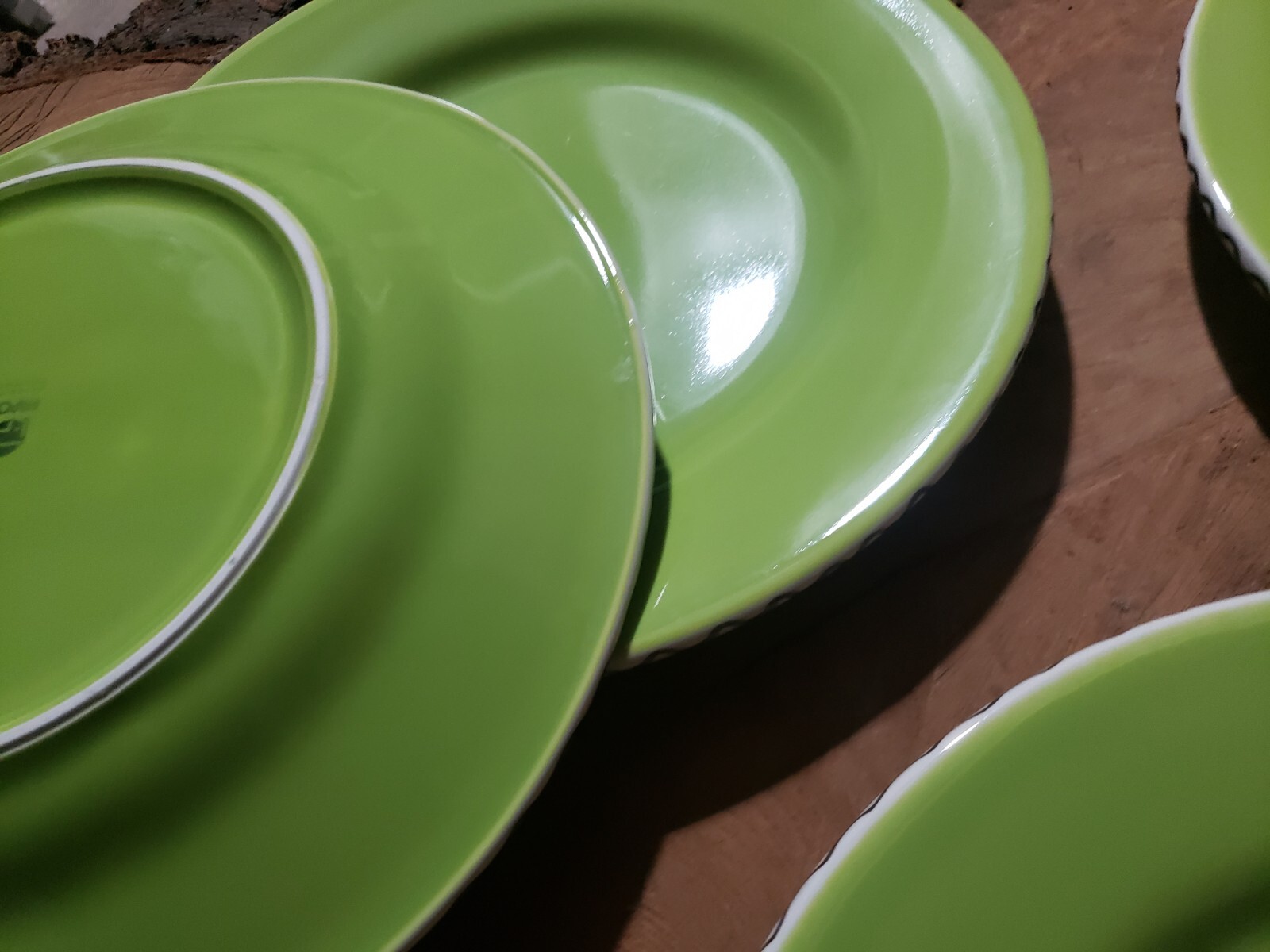 Set Of 6 Fapor Portugal Vivid Green Ceramic Dinner Plate.