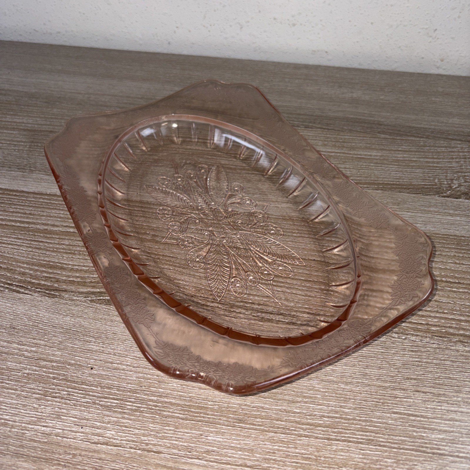 VTG Jeanette ADAM Pink Depression Glass Rectangular Serving Platter ~11 5/8″